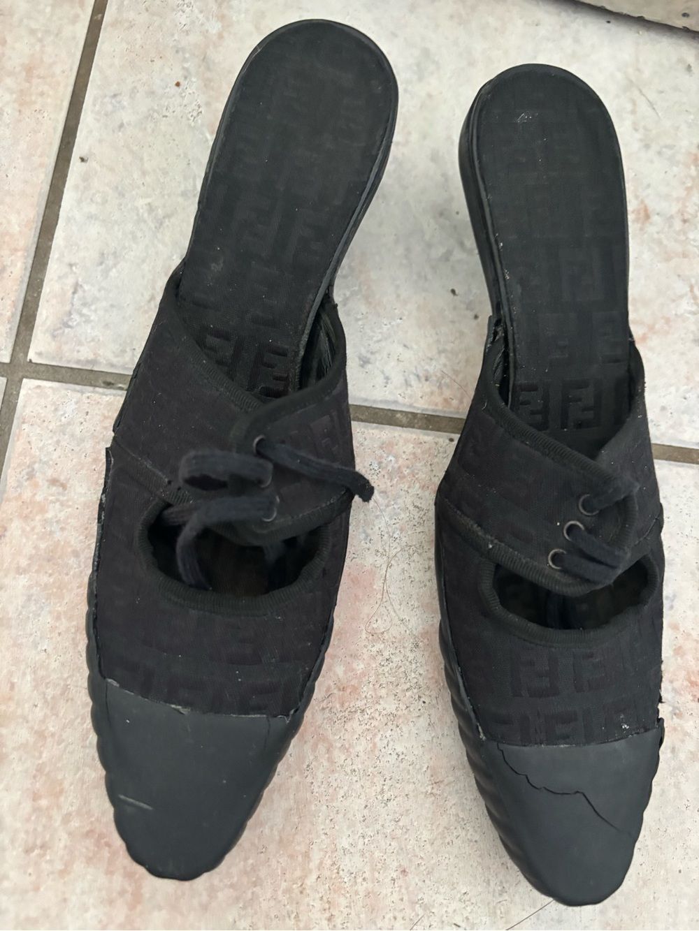 Fendi ff heels monogram shoes logo heels slide in pumps